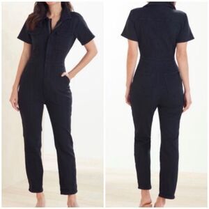 Good American Short Sleeve Denim Jumpsuit Size 0